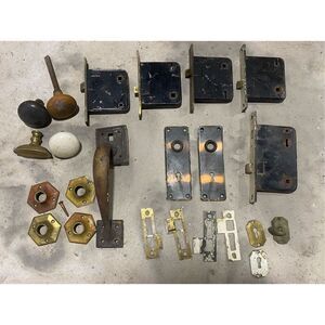Antique Lot of Door Hardeare Knobs Martise Plates Lock